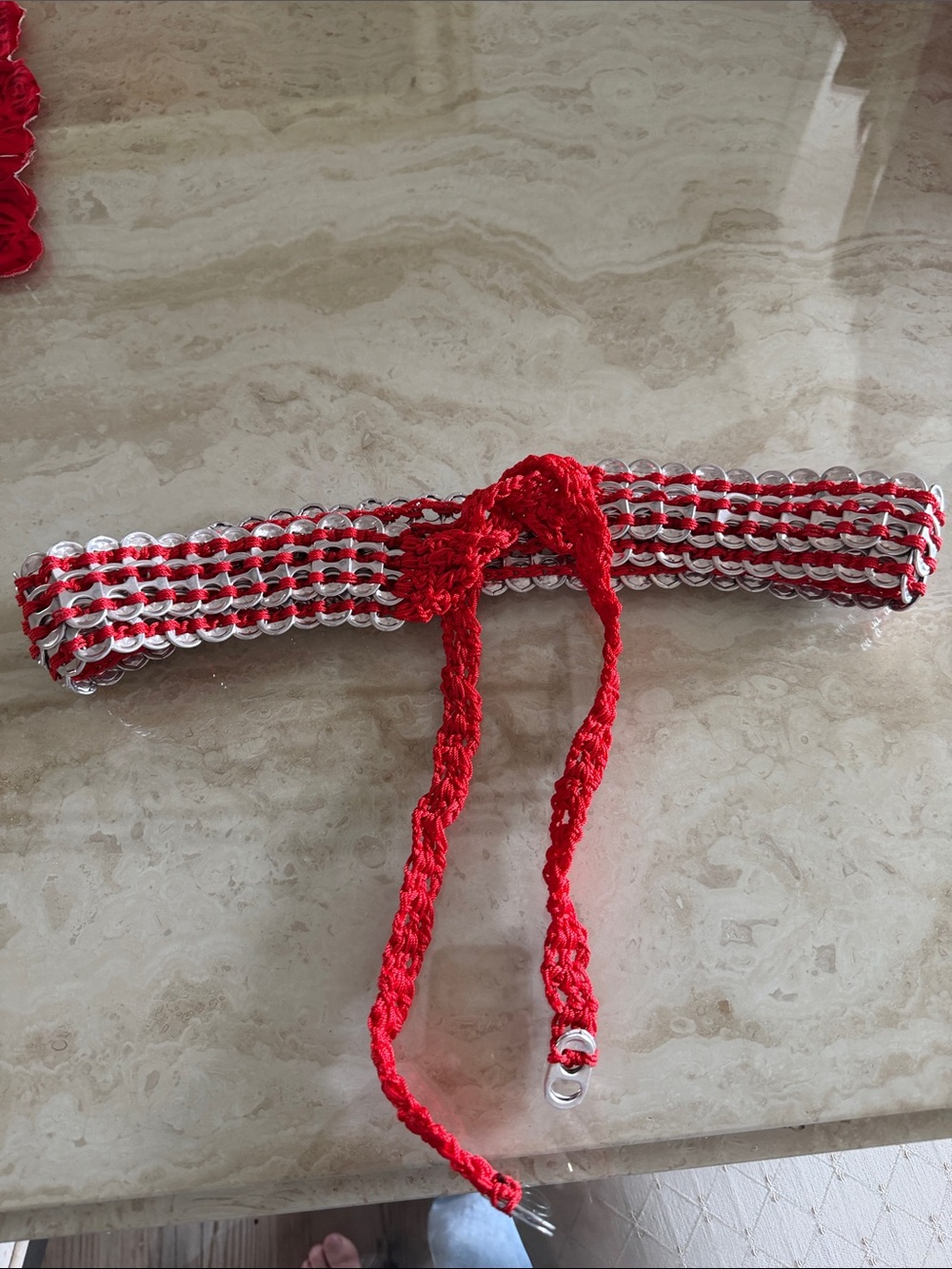 Handmade Red Beaded Crochet Tie Belt
